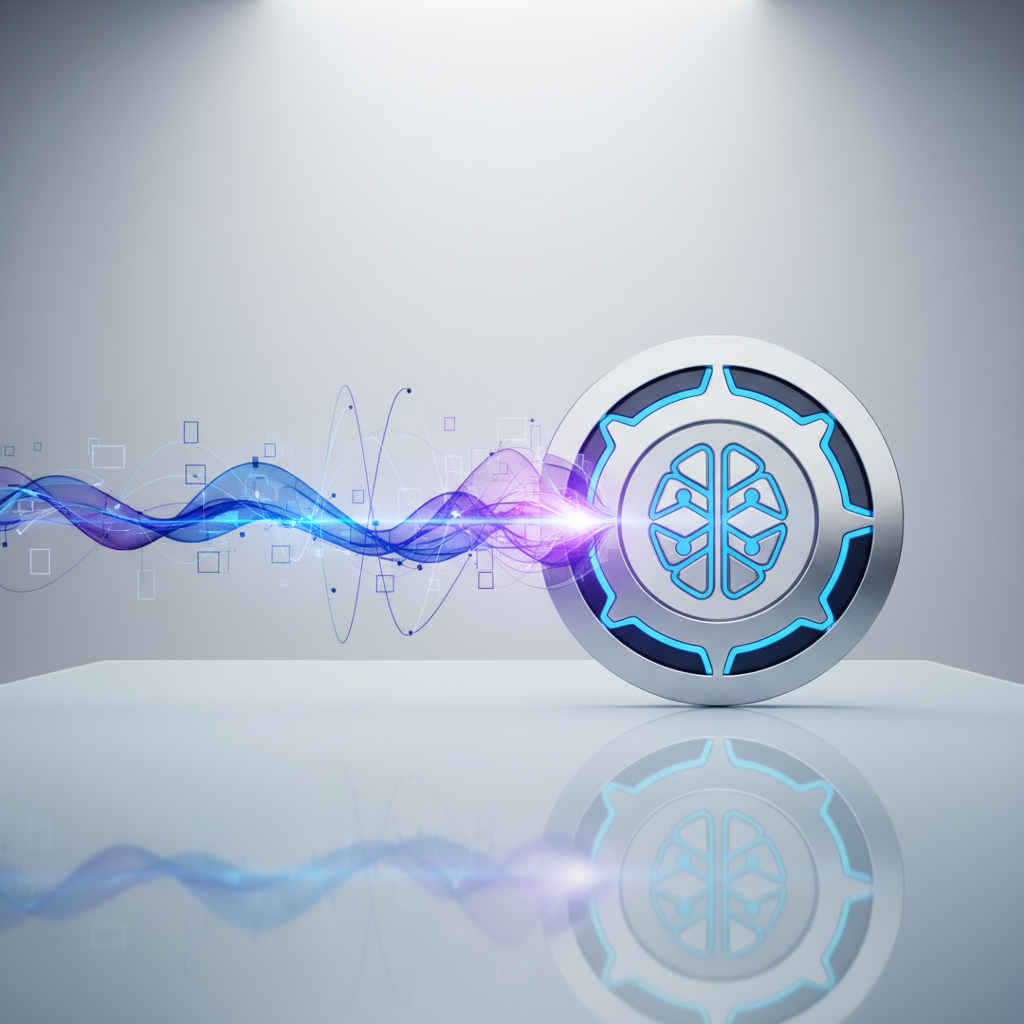 Alt_text:Branded audio waves merging with a company logo for AI search visibility