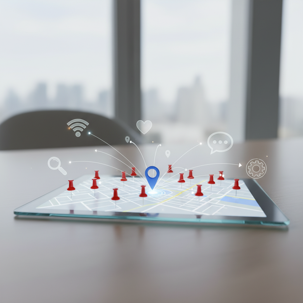 Local small business digital marketing strategy on a map