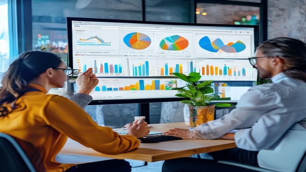 Marketing agency team reviewing client reporting dashboard on monitor